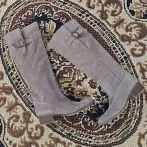 Steve Madden Loren Suede Knee High Riding Boots with Metal Buckles Y2K Leather